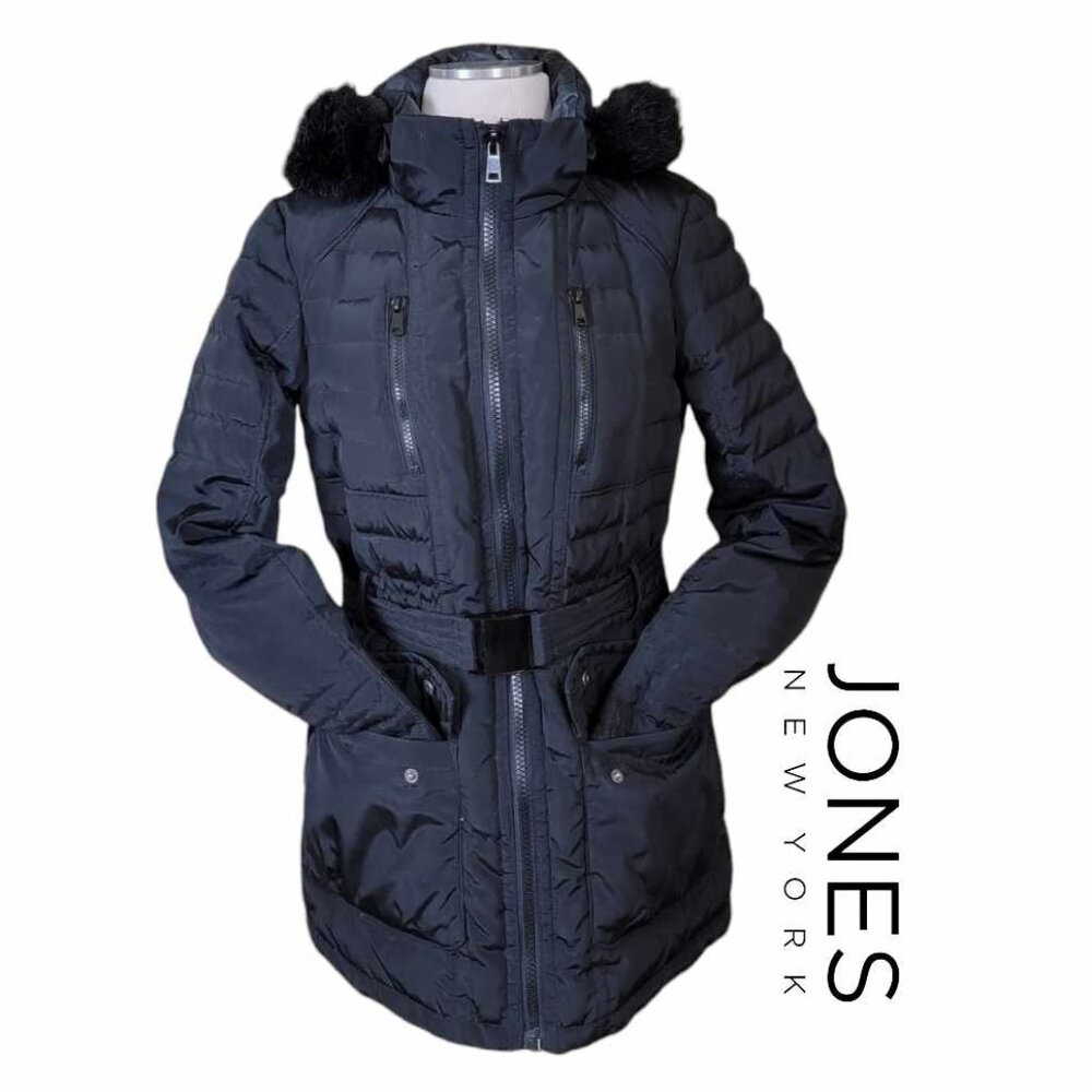 Jones New York BLACK Women's Hooded Quilted Coat Women's Sz XS
